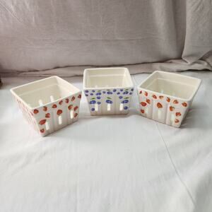 3 pack Strawberry and Blueberry ceramic baskets farmhouse rustic W